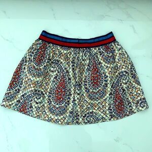 Paisleys Puff Mini Skirt w Grid Stitch Overlay